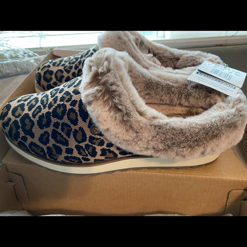 Bobs memory foam cheetah slippers